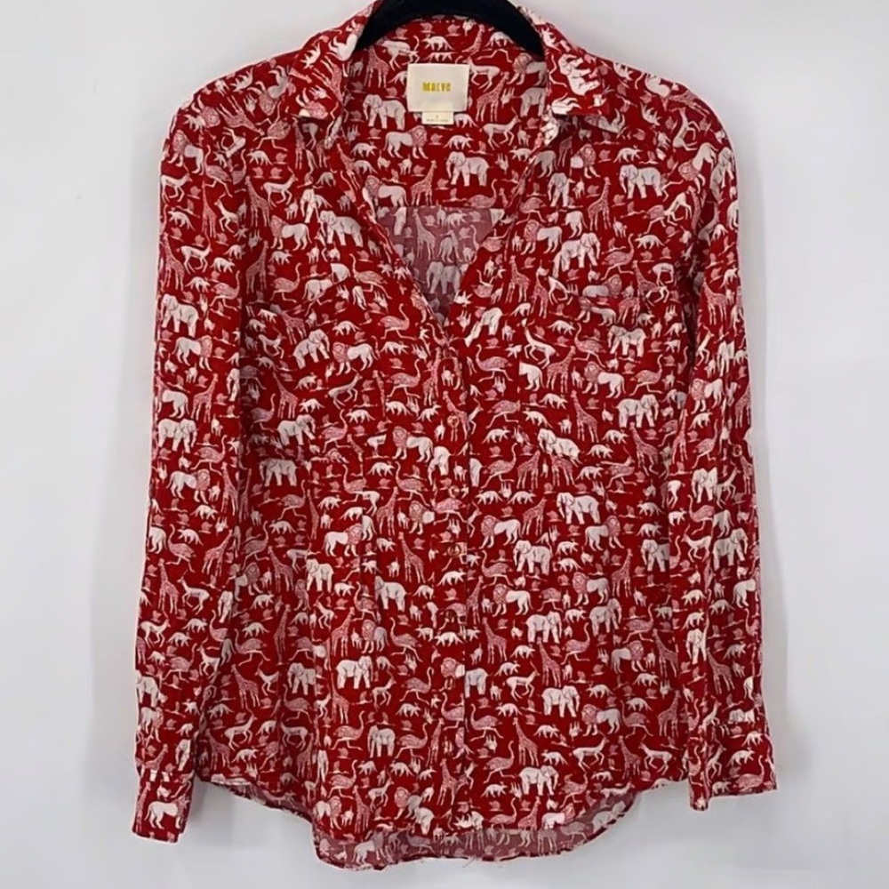Anthropologie Maeve Casual Safari animal print shirt tab roll sleeve womans 2.